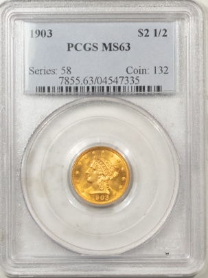$2.50 1903 $2.50 LIBERTY GOLD – PCGS MS-63 PREMIUM QUALITY++