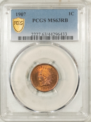 Indian 1907 INDIAN CENT PCGS MS-63 RB, PRETTY & PQ