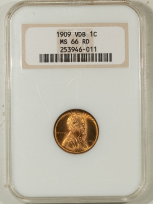 Lincoln Cents (Wheat) 1909 VDB LINCOLN CENT – NGC MS-66 RD SUPER PREMIUM QUALITY! FAT HOLDER!