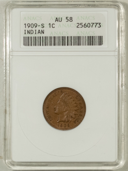 Indian 1909-S INDIAN CENT – ANACS AU-58
