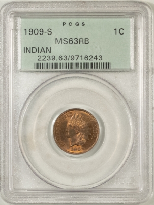 Indian 1909-S INDIAN CENT – PCGS MS-63 RB OLD GREEN HOLDER!