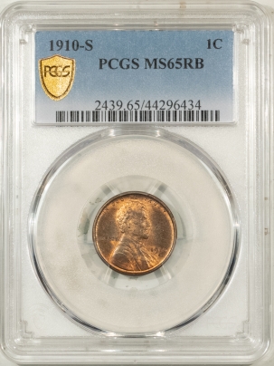 Lincoln Cents (Wheat) 1910-S LINCOLN CENT PCGS MS-65 RB, FRESH & FLASHY GEM!