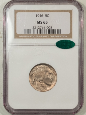 Buffalo Nickels 1916 BUFFALO NICKEL – NGC MS-65 PRETTY, PREMIUM QUALITY & CAC APPROVED!