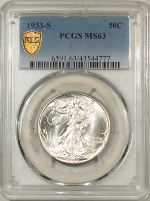 New Certified Coins 1933-S WALKING LIBERTY HALF DOLLAR – PCGS MS-63 LOOKS 64, BLAZE WHITE & PQ!