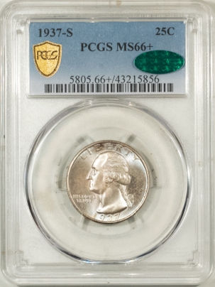 CAC Approved Coins 1937-S WASHINGTON QUARTER – PCGS MS-66+ PRETTY, PREMIUM QUALITY! CAC APPROVED!