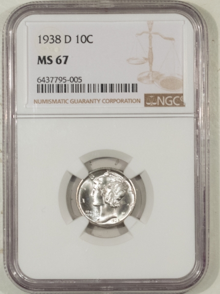 New Store Items 1938-D MERCURY DIME – NGC MS-67