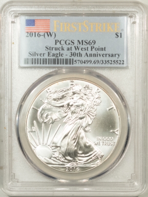 American Silver Eagles 2016-(W) $1 AMERICAN SILVER EAGLE 1 OZ – PCGS MS-69 FIRST STRIKE, 30 ANNIVERSARY