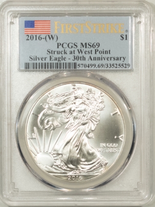 New Store Items 2016-(W) AMERICAN SILVER EAGLE 1 OZ – PCGS MS-69 FIRST STRIKE, 30 ANNIVERSARY