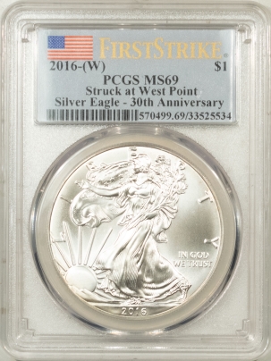 New Store Items 2016-(W) $1 AMERICAN SILVER EAGLE 1 OZ – PCGS MS-69 FIRST STRIKE, 30 ANNIVERSARY