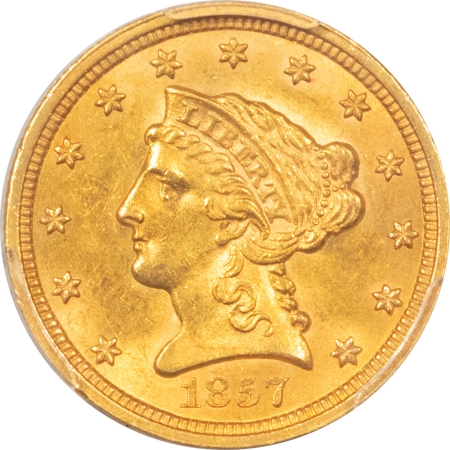 $2.50 1857 $2.50 LIBERTY GOLD – PCGS MS-63, CHOICE, SCARCE DATE!