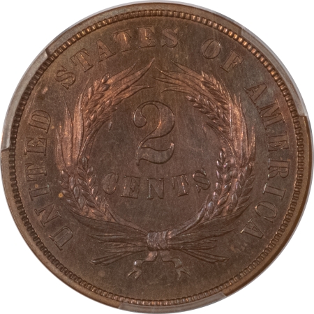 CAC Approved Coins 1866 PROOF TWO CENT PIECE – PCGS PR-65+ RB CAC, LOTS OF RED, PRETTY & PQ!