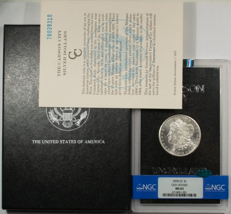 CAC Approved Coins 1878-CC MORGAN DOLLAR GSA – NGC MS-63 WHITE! W/ BOX & CARD, CAC APPROVED!