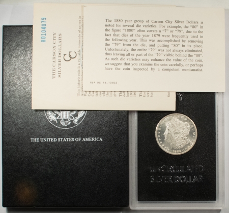 Morgan Dollars 1880-CC 8/7 REV OF 78 MORGAN DOLLAR GSA – BU WITH BOX AND CARD, FRESH & FROSTY!