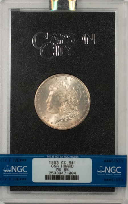Morgan Dollars 1883-CC MORGAN DOLLAR GSA – NGC MS-65 ORIGINAL TONED W/ BOX CARD & CARD NICE!