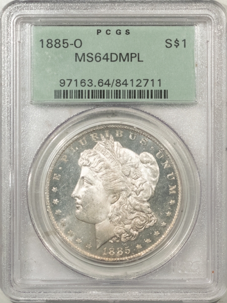 Morgan Dollars 1885-O MORGAN DOLLAR – PCGS MS-64 DMPL, OGH, GREAT MIRRORS