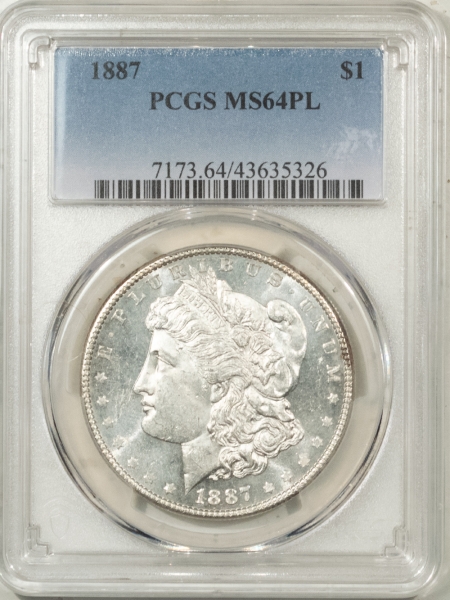 Morgan Dollars 1887 MORGAN DOLLAR – PCGS MS-64 PL, PROOFLIKE & PREMIUM QUALITY! LOOKS GEM!