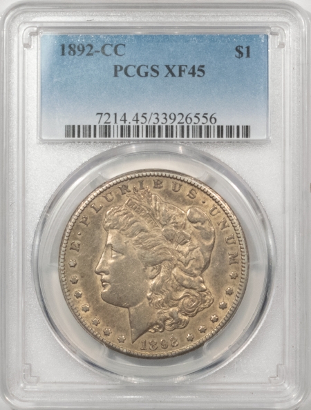 Morgan Dollars 1892-CC MORGAN DOLLAR – PCGS XF-45, PLEASING ORIGINAL