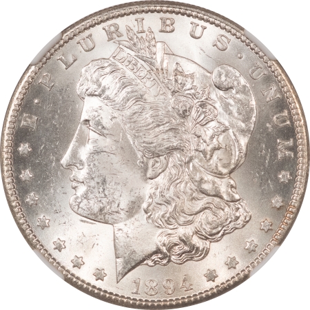 Morgan Dollars 1894-S MORGAN DOLLAR – NGC MS-62 BLAST WHITE & PREMIUM QUALITY!