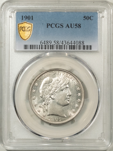 Barber Halves 1901 BARBER HALF DOLLAR – PCGS AU-58 FLASHY & PREMIUM QUALITY!