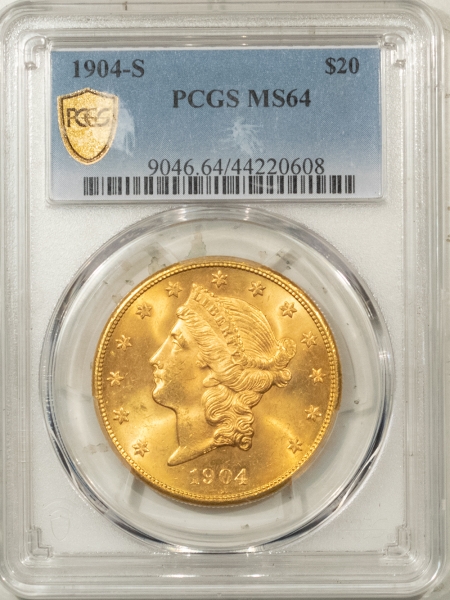 $20 1904-S $20 LIBERTY GOLD – PCGS MS-64 PREMIUM QUALITY! FRESH & CLEAN!