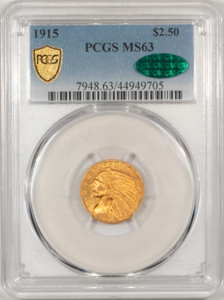 $2.50 1915 $2.50 INDIAN GOLD – PCGS MS-63, CAC APPROVED LUSTROUS & PREMIUM QUALITY!