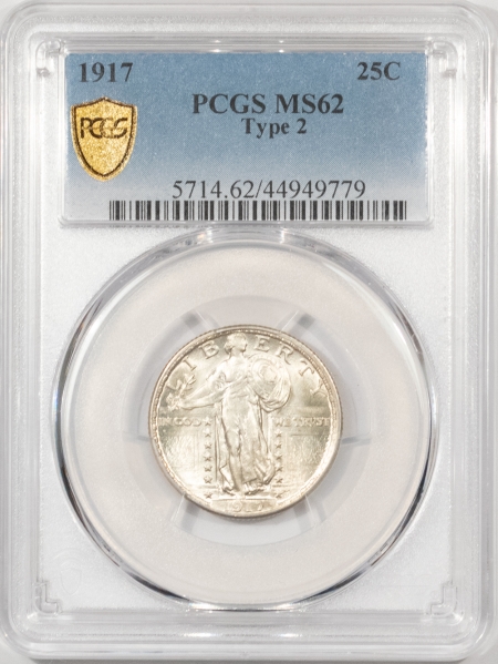 New Certified Coins 1917 TY II STANDING LIBERTY QUARTER PCGS MS-62, PREMIUM QUALITY LOOKS CHOICE!