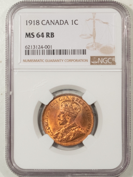 New Certified Coins 1918 CANADA CENT – NGC MS-64 RB, KM-21 PRETTY, MOSTLY RED!