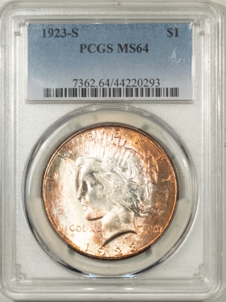 New Certified Coins 1923-S PEACE DOLLAR – PCGS MS-64, GORGEOUS COLOR & PREMIUM QUALITY++!