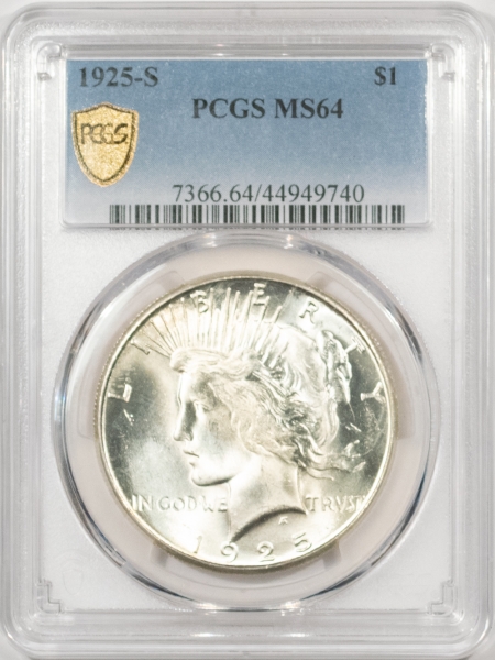 New Certified Coins 1925-S PEACE DOLLAR – PCGS MS-64 BLAZING WHITE & PREMIUM QUALITY!