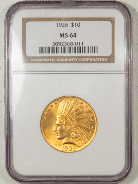 $10 1926 $10 INDIAN GOLD – NGC MS-64 GREAT LUSTER!
