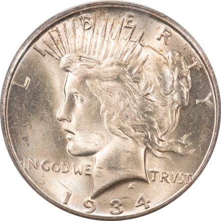 New Certified Coins 1934-S PEACE DOLLAR – PCGS MS-63+ FRESH WHITE, LUSTROUS & WELL-STRUCK, KEY-DATE