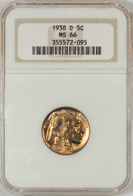 Buffalo Nickels 1938-D BUFFALO NICKEL – NGC MS-66, PRETTY!