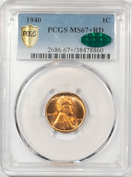 CAC Approved Coins 1940 LINCOLN CENT – PCGS MS-67+ RD, SIMPLY GORGEOUS, PQ++ & CAC APPROVED!