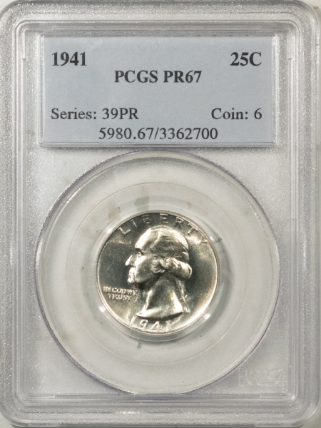 New Certified Coins 1941 PROOF WASHINGTON QUARTER – PCGS PR-67 FRESH WHITE & SUPERB!
