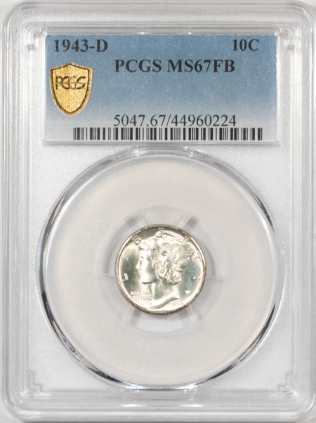Mercury Dimes 1943-D MERCURY DIME – PCGS MS-67 FB LUSTROUS SUPERB GEM & PREMIUM QUALITY!