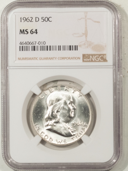 Franklin Halves 1962-D FRANKLIN HALF DOLLAR – NGC MS-64 WHITE!