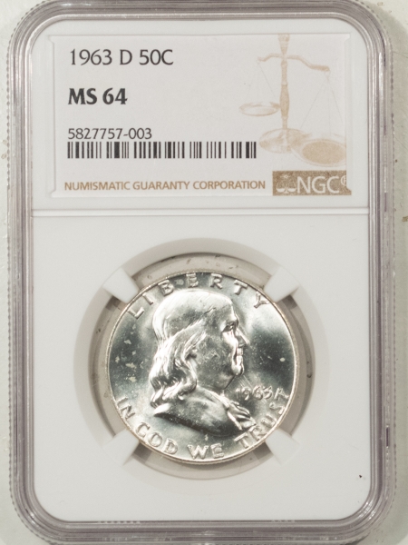 Franklin Halves 1963-D FRANKLIN HALF DOLLAR – NGC MS-64 WHITE!