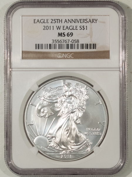American Silver Eagles 2011-W AMERICAN SILVER EAGLE, 25TH ANNIVERSARY – NGC MS-69