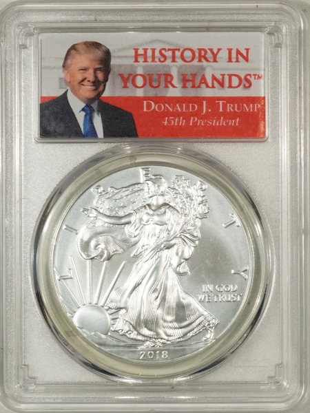American Silver Eagles 2018-W BURNISHED SILVER EAGLE PCGS SP-70 FIRST STRIKE DONALD TRUMP HISTORY LABEL