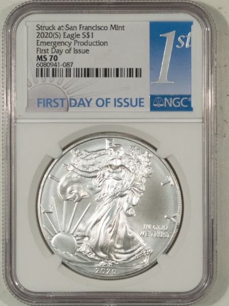 American Silver Eagles 2020-(S) AMERICAN SILVER EAGLE EMERGENCY PRODUCTION NGC MS-70 FIRST DAY OF ISSUE