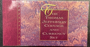 U.S. Uncertified Coins 1993 THOMAS JEFFERSON COINAGE & CURRENCY SET W/ MATTE 5C, $2 & $1 COMMEMORATIVE