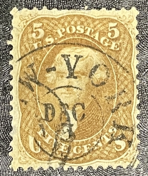 U.S. Stamps SCOTT #67 5c BUFF, USED, VF CENTERING, FRESH COLOR, FEW BLUNT PERFS, CAT $750
