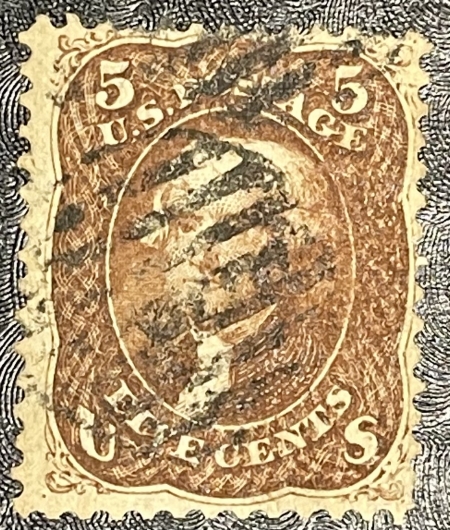 U.S. Stamps SCOTT #75 5c RED-BROWN, USED, FINE+, SOUND & ATTRACTIVE, CATALOG $425