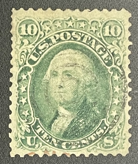 U.S. Stamps SCOTT #68 10c GREEN, USED abt VF, ATTRACTIVE STAMP, CATALOG $55