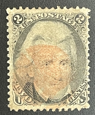U.S. Stamps SCOTT #85B 2c BLACK Z GRILL (11 x 14 mm), RED CANCEL, MINOR CC, VF APP-CAT $1450