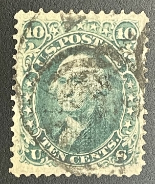 U.S. Stamps SCOTT #89 10c GREEN, E GRILL-USED, DIAG CR VISIBLE ON BACK ONLY, VF APP-CAT $325