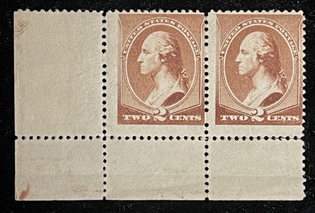U.S. Stamps SCOTT #210 2c RED-BROWN PAIR, MOG-NH, AVG CENTERING, CATALOG $270