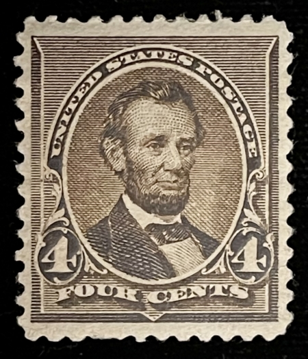 U.S. Stamps SCOTT #222 4c DARK BROWN, MOG W/ MINOR CREASING-FINE APPEARANCE, CATALOG $80