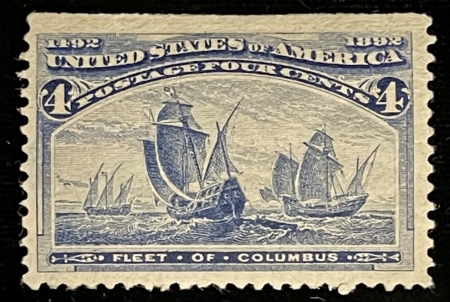 U.S. Stamps SCOTT #233 4c BLUE COLUMBIAN, MOG-HINGED, MINOR CREASING, VF CENTERING, CAT $55