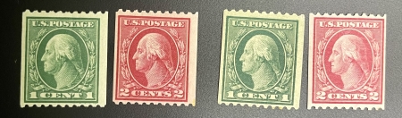 U.S. Stamps SCOTT #441-442, 448 & 450, PERF 10 HORIZ, FLAT PLATE/ROTARY COILS, MOGH-CAT $33